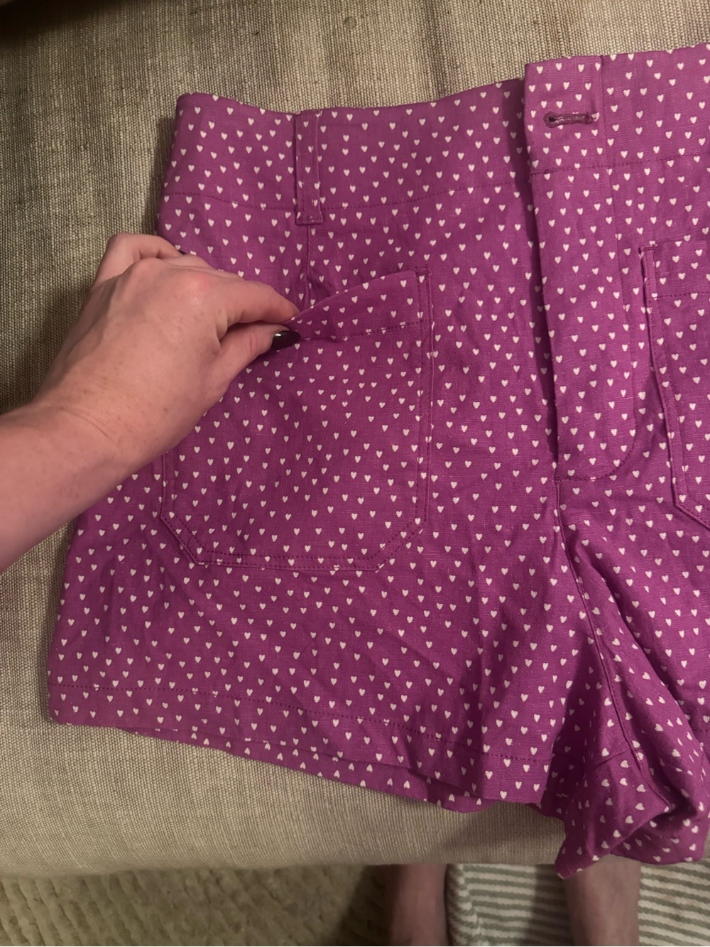 NWOT Anthropologie Maeve Colette Short in Purple with White Heart Print - Picture 6 of 10